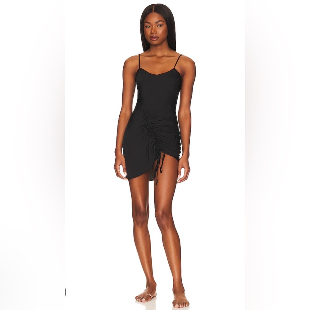 Free People Black Ruched Slip Dress